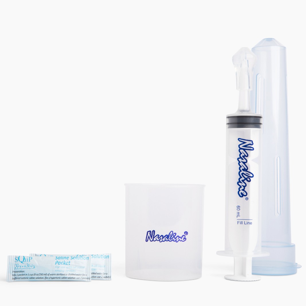 Nasaline Dispositif pour irrigation nasale et sinusienne, incl. embout- nasale forme olive et 10 sachets de sel, Rinçage auriculaire, Matériel de  cabinet